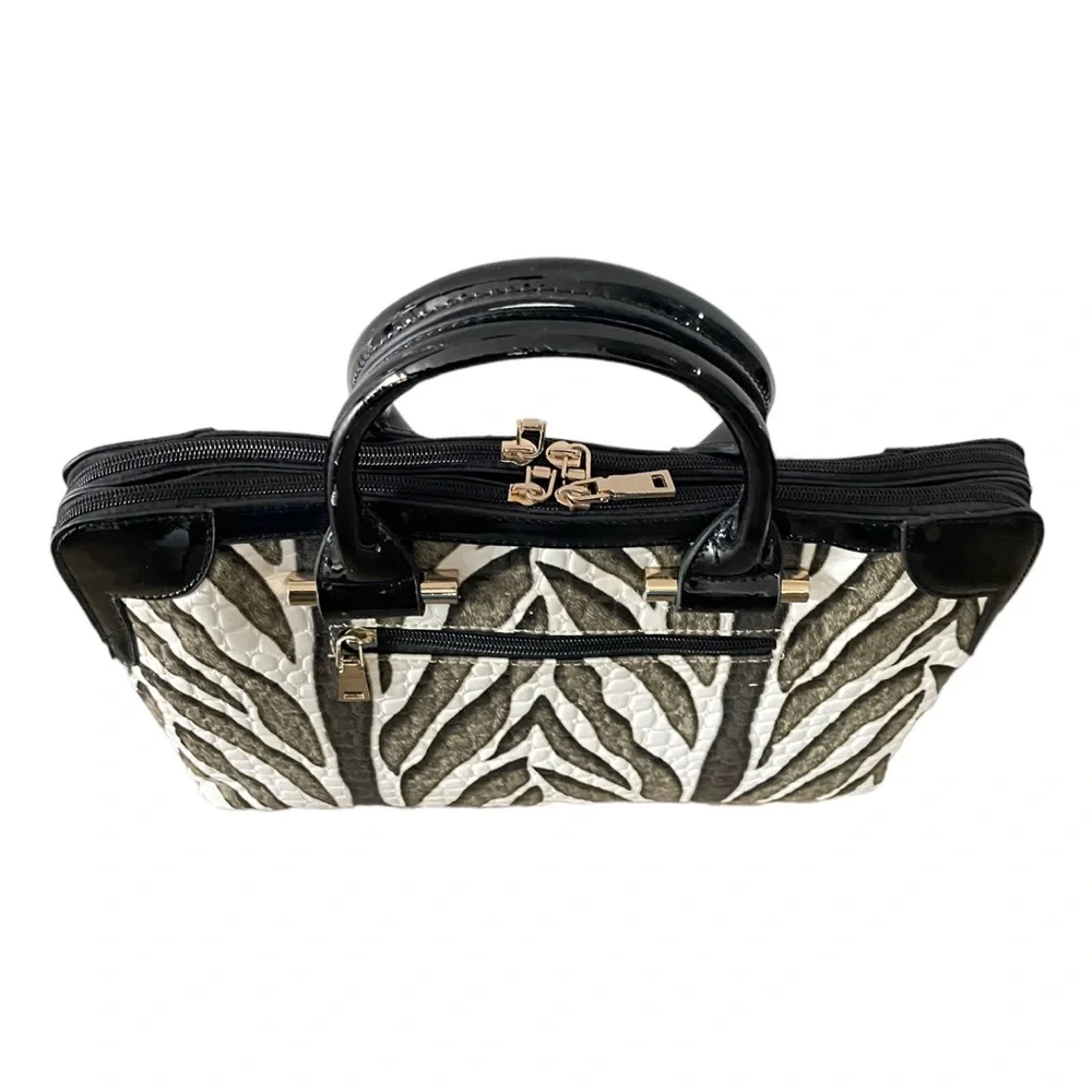 Le Miel Zebra Top Handle Handbag Crossbody Convertible Purse - Picture 5 of 10